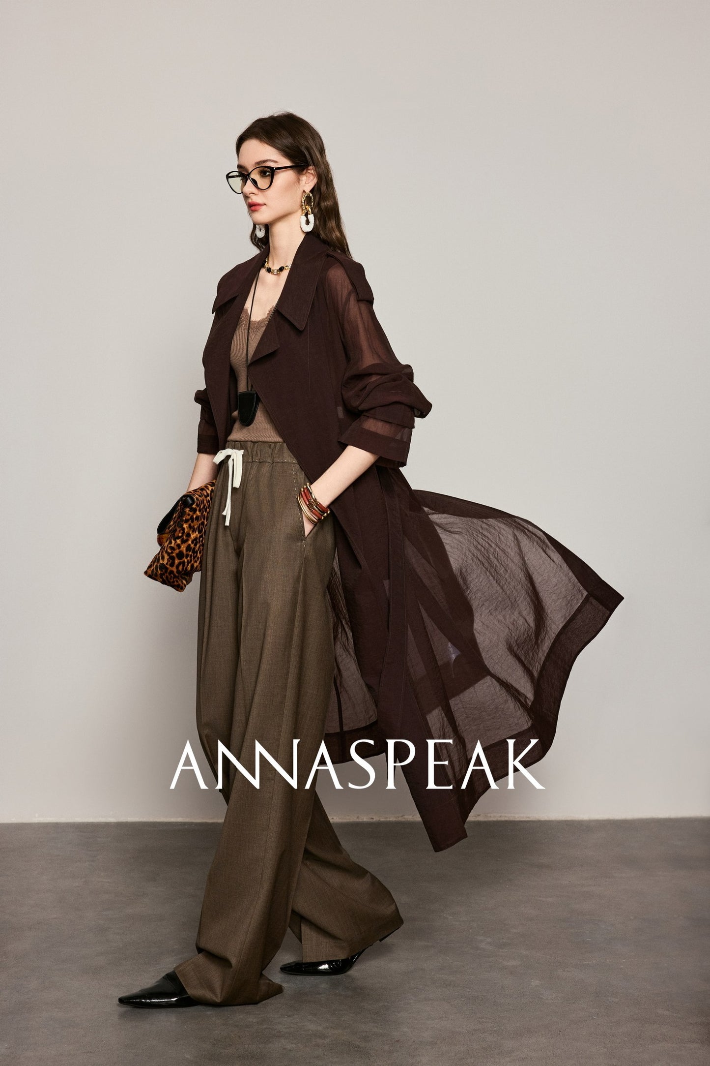 ANNASPEAK Machine  Midi Length Lightweight Loose Silhouette Long Trench Coat-MUA.