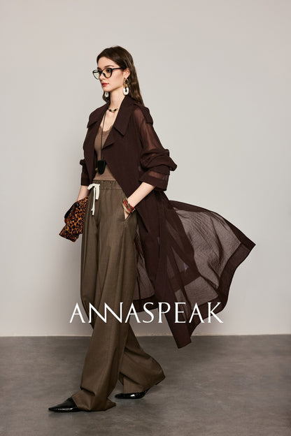 ANNASPEAK Machine  Midi Length Lightweight Loose Silhouette Long Trench Coat-MUA.