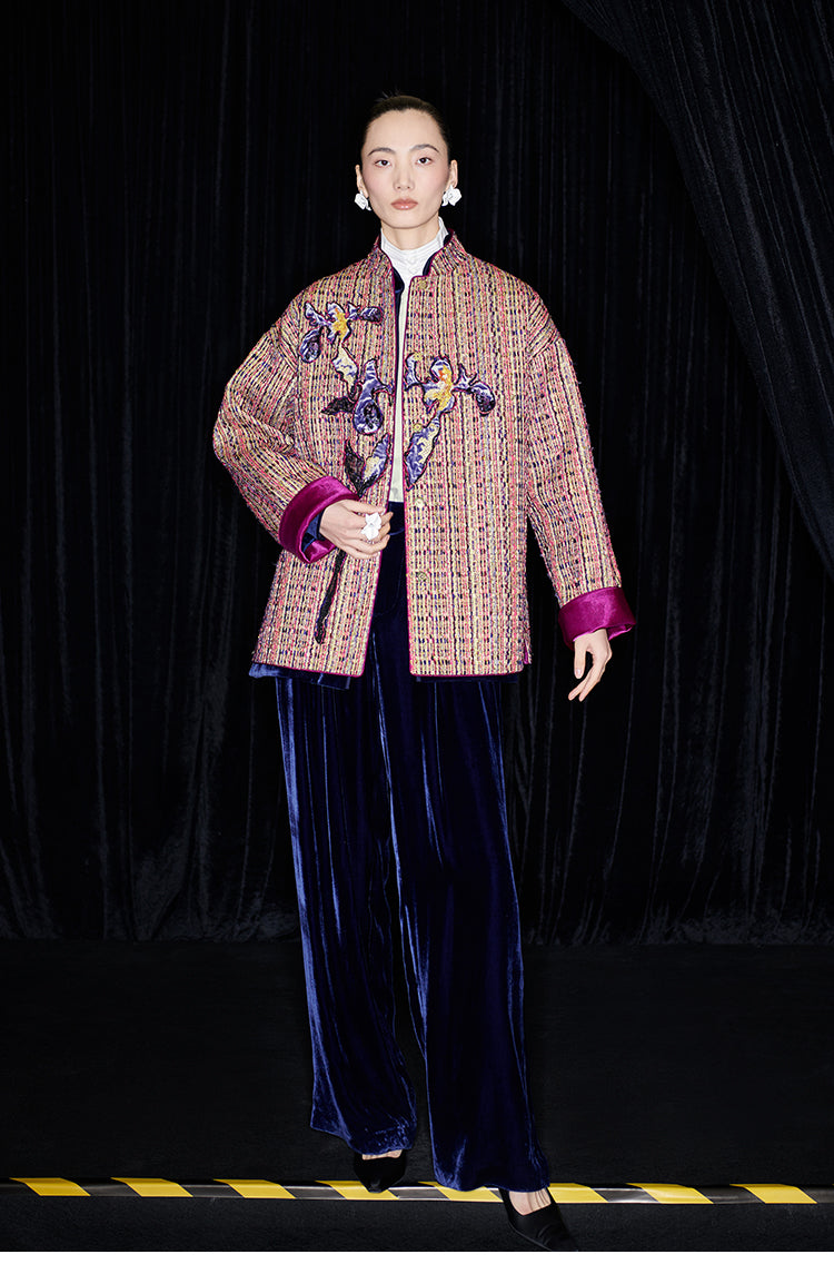 M essential Mackay designer Kneaded Gold Iris Layered Embroidery Loose Jacket - IDEM.