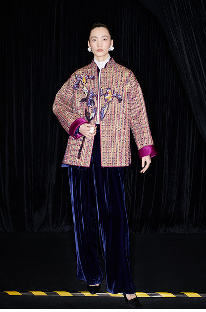 M essential Mackay designer Kneaded Gold Iris Layered Embroidery Loose Jacket - IDEM.