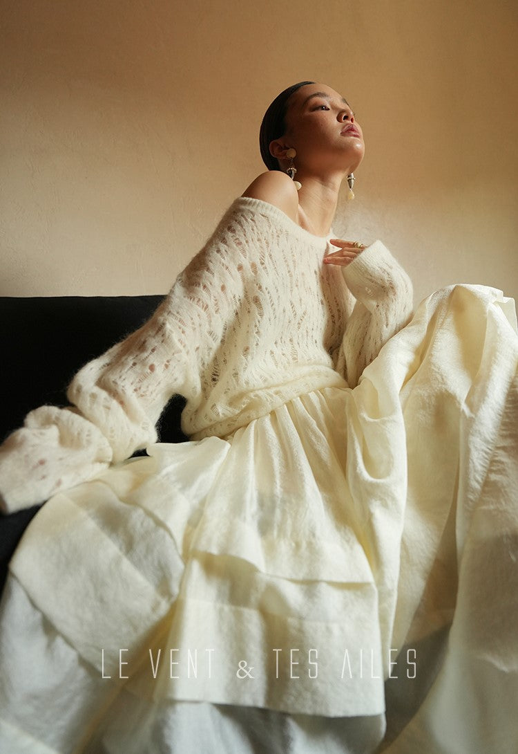 LE VENT&TES AILES French romantic luxury full midi summer skirt -RINA