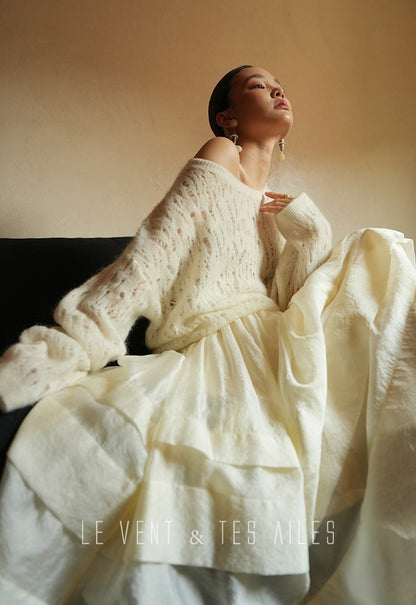 LE VENT&TES AILES French romantic luxury full midi summer skirt -RINA