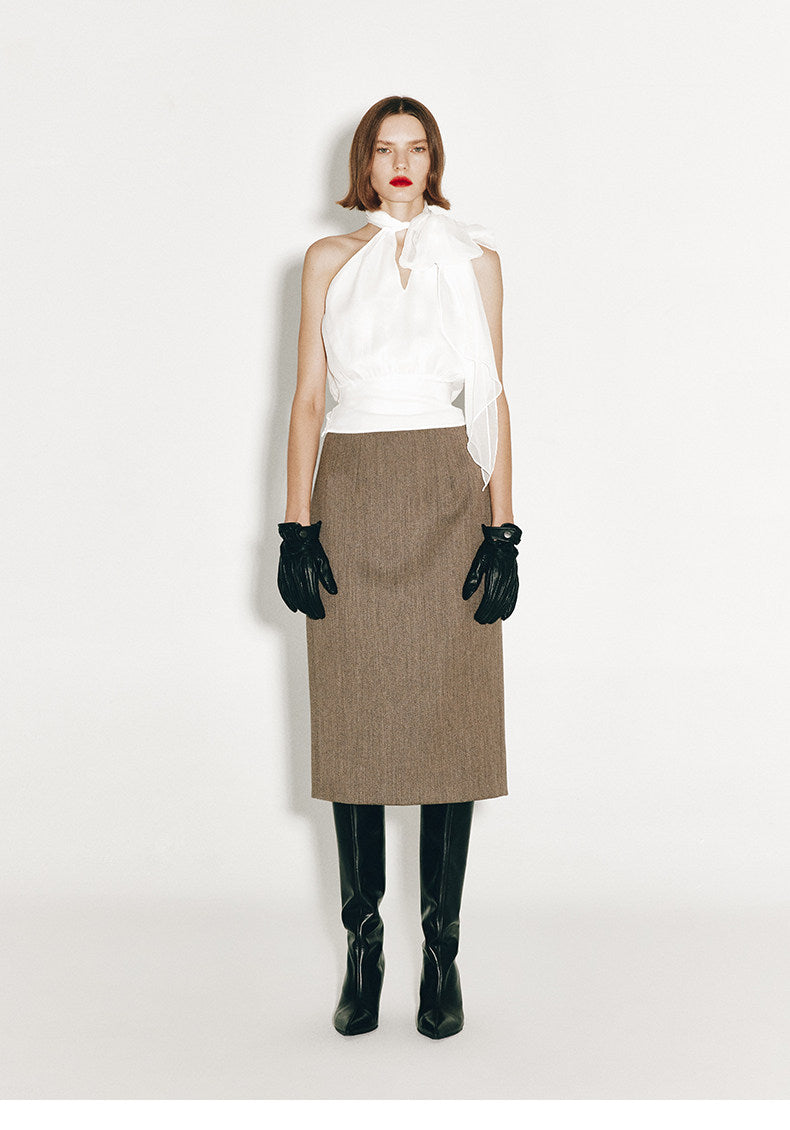 AtelierMissLu Fall/Winter Sheep wool high-waisted straight skirt - ANGEL.