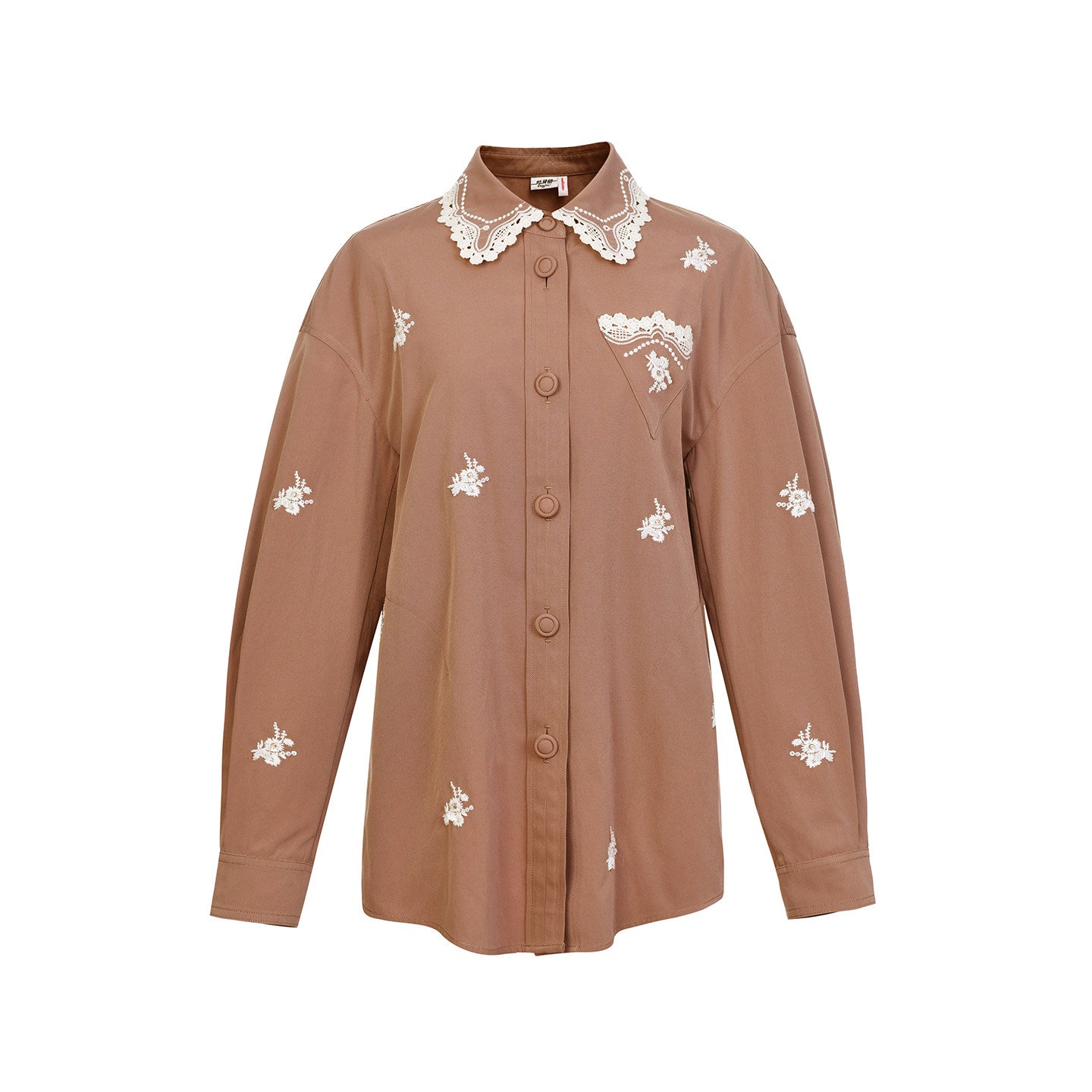 FAME Flower Embroidered Long Sleeve Shirt Top  - DOMNIC