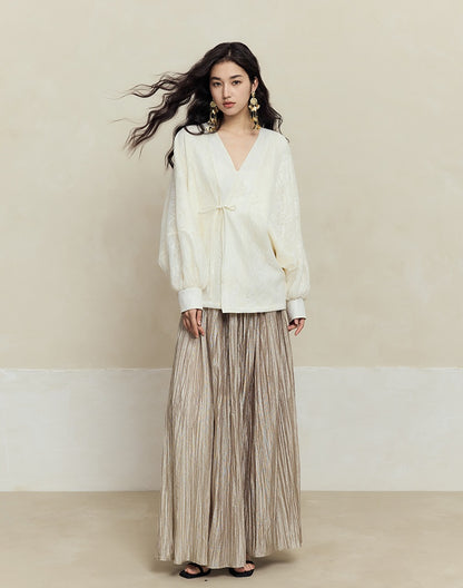 HECO striped texture swing high waist black green women's long skirt - muse.