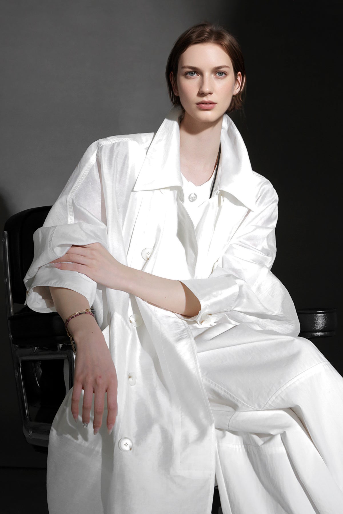 PIAOIN Light Luxury Silk Luster Tencel Linen Trench Coat Jacket -JOSEPHINE