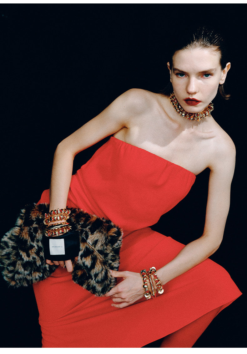 ATELIER MISS LU fall/winter irregular pleated design bandeau red dress -STEVE