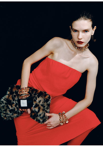 ATELIER MISS LU fall/winter irregular pleated design bandeau red dress -STEVE