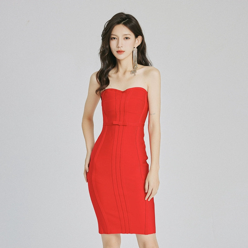 DOLLY Luxury Black/Red Sleeveless Figure Hugging Bandage Midi Date Dress-ISLODE