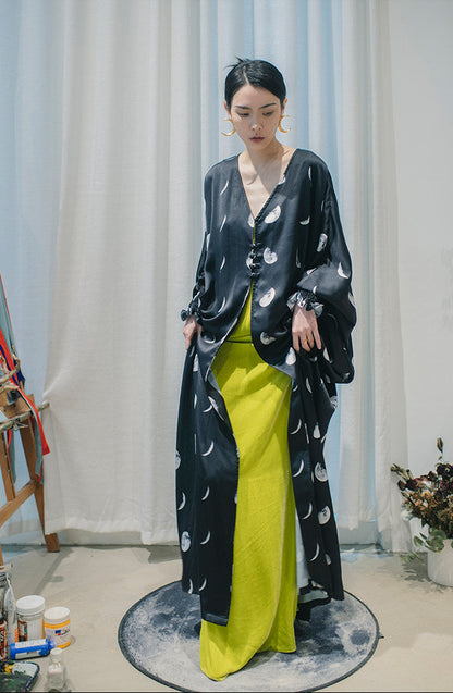 TUYUE moon print lantern cuff buckle holiday long coat- FATIMA.
