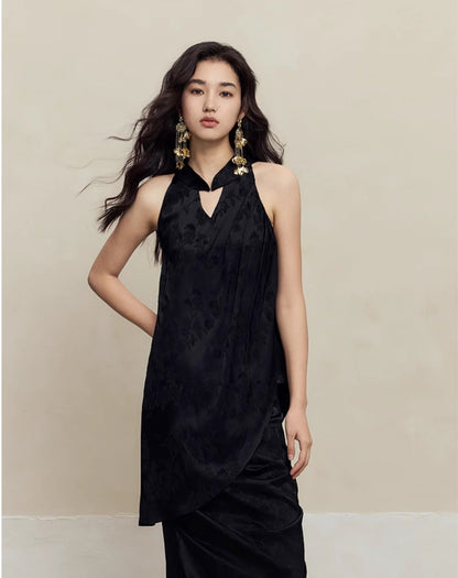 HECO Acetate Pleated Vest Sleeveless Top Skirt Set - prue.