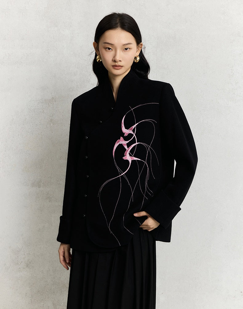 HECO Swallow embroidery tweed black Jacket Women - sinc.