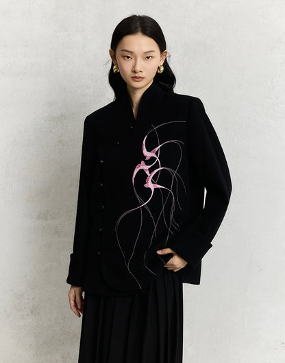 HECO Swallow embroidery tweed black Jacket Women - sinc.