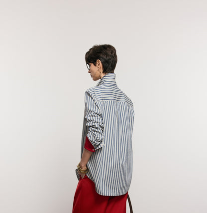 ANNASPEAK cotton up-and-down loose slimming striped long-sleeved long shirt-KILO.