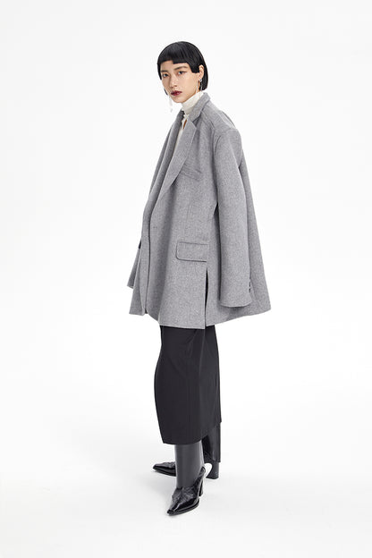 TINY IN misplaced silhouette wool women's midi grey coat -YAMO