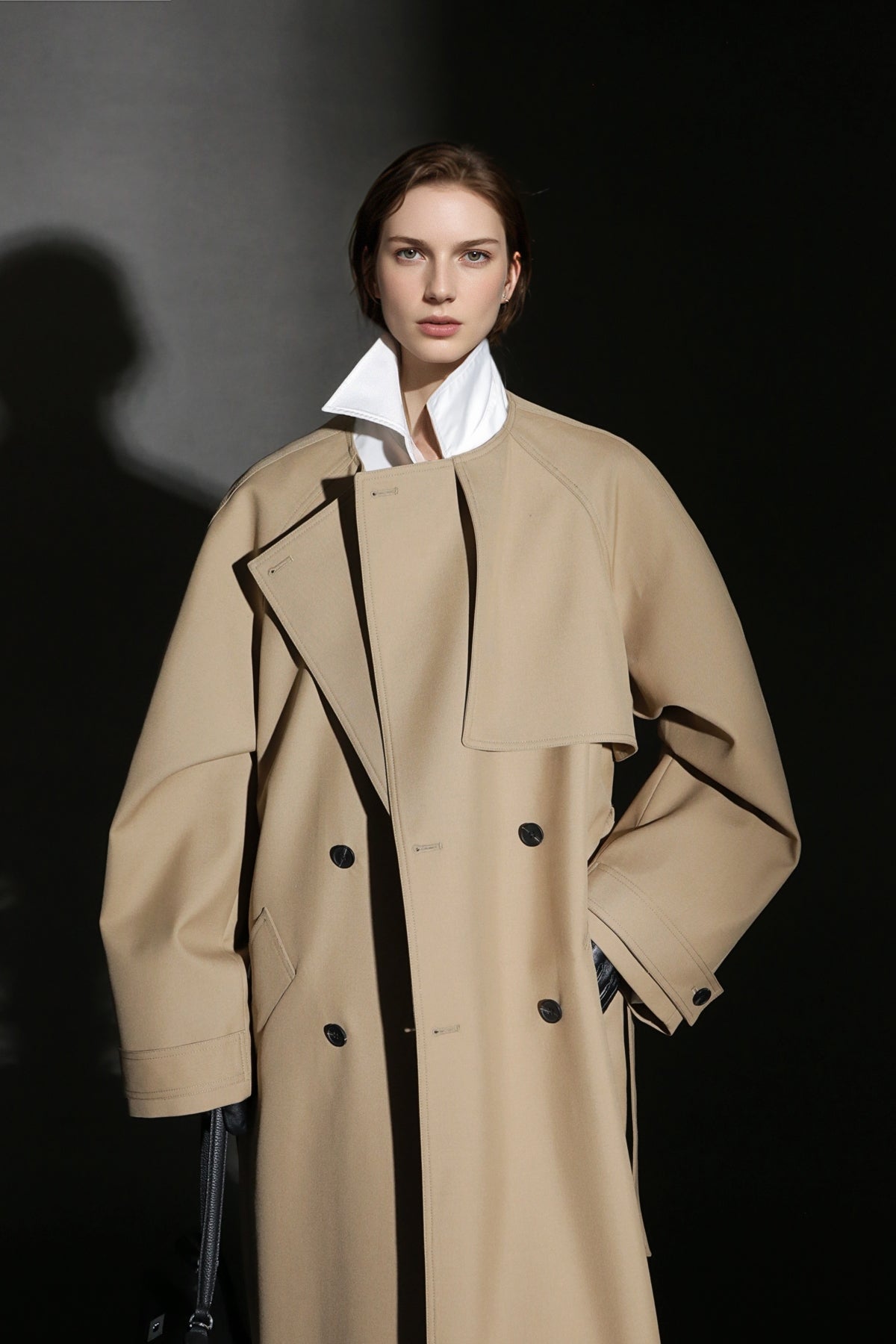 PIAOIN high-end wool relaxed round neck design old money windbreaker jacket -GINA