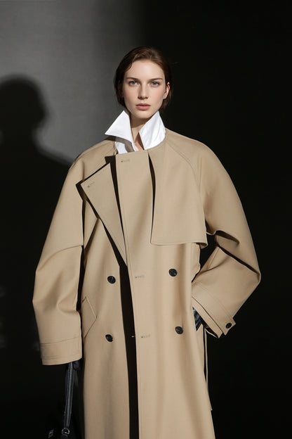 PIAOIN high-end wool relaxed round neck design old money windbreaker jacket -GINA