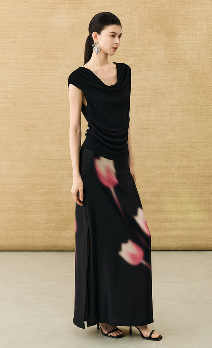 HECO Chinese high-end acetic acid skirt summer tulip print drape - ESSENCE.