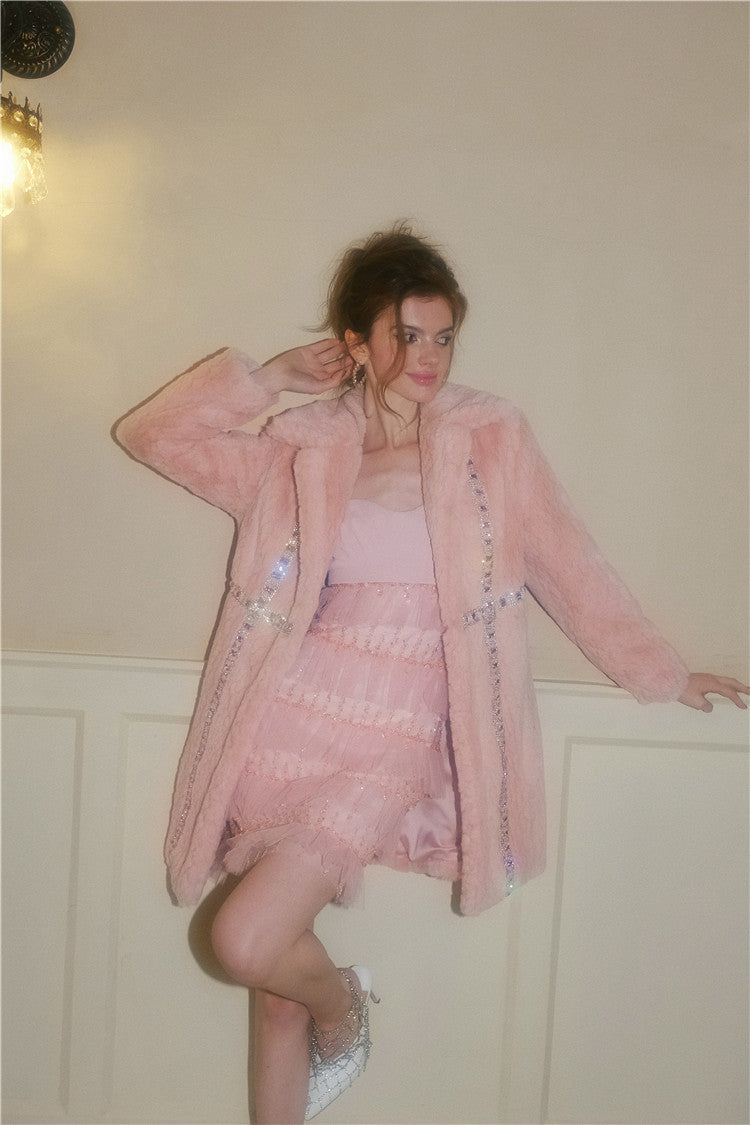Wardrobes by Chen  Luxury Soft Pink Handmade Diamond Fur Plush Coat-Elanor