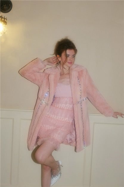 Wardrobes by Chen  Luxury Soft Pink Handmade Diamond Fur Plush Coat-Elanor