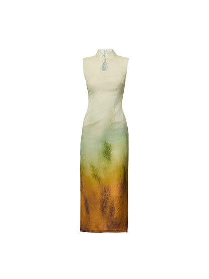 HECO Silk Smudge Chiffon Cheongsam midi sleeveless Dress Women - SIGHT.
