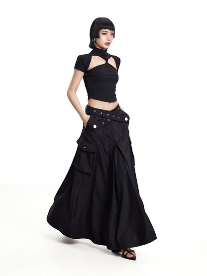 TINY IN black twisted cut-out women's summer cropped top-SIA