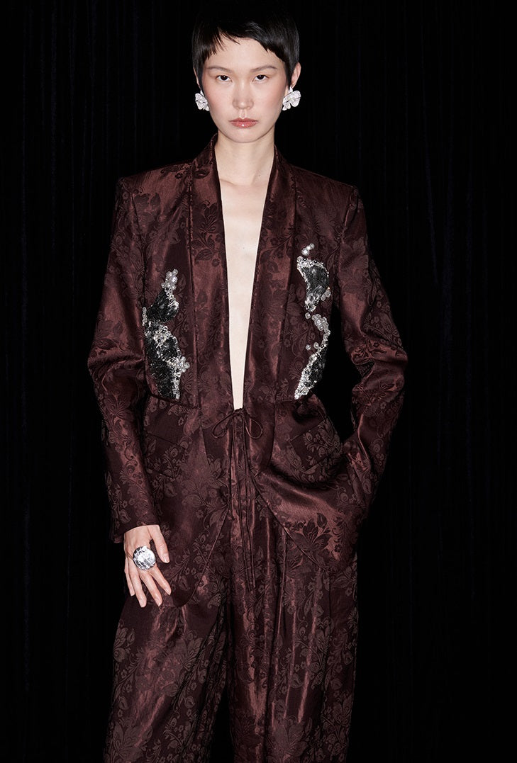 M essential Mackay designer embroidered jacquard pant suit - Buniu.