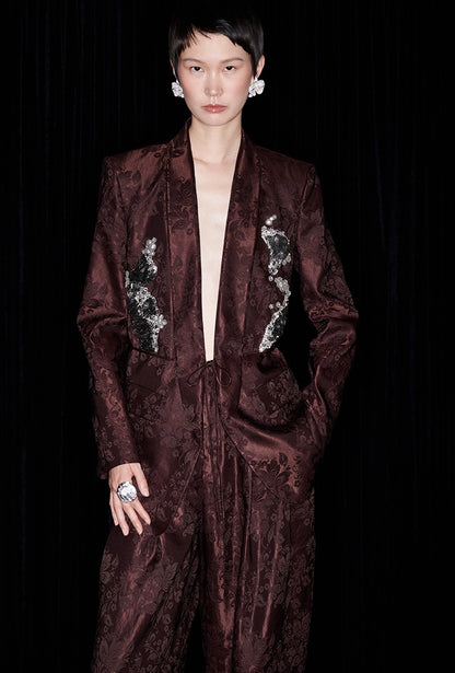 M essential Mackay designer embroidered jacquard pant suit - Buniu.