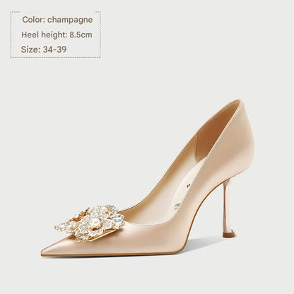 PJJUU champagne colored satin high heels  - TRAIN.