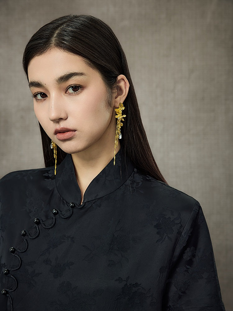 HECO Flower Branch Dark Pattern Short Sleeve Collar Shirt - CHANTS.