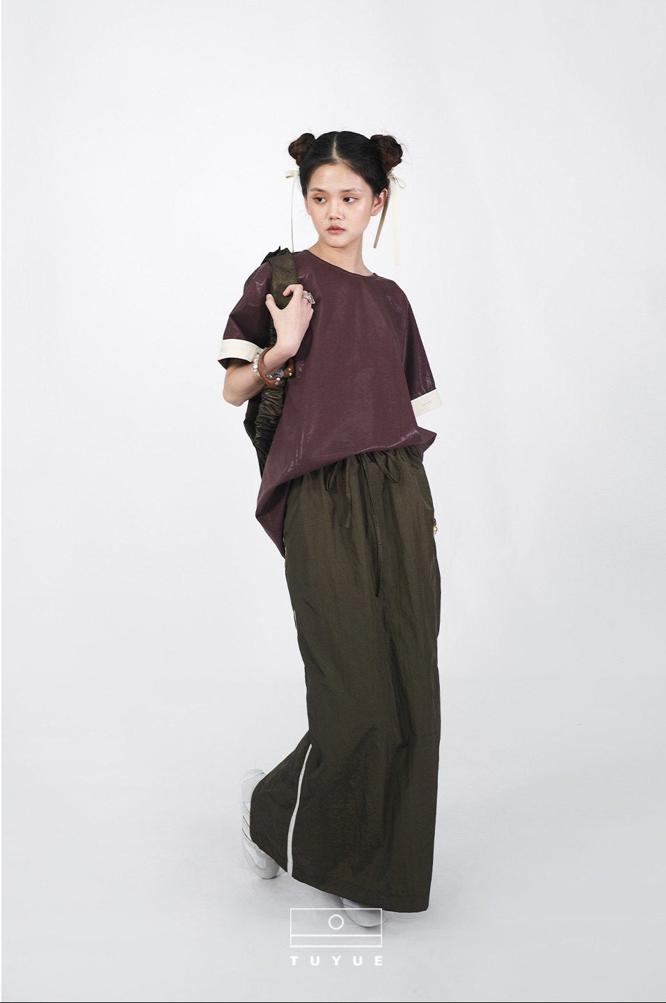 TUYUE Glossy Loose Crimp Short Sleeve Casual T-shirt - MABEL.
