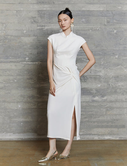 HECO acetate elegant red modified cheongsam dress women - leave.