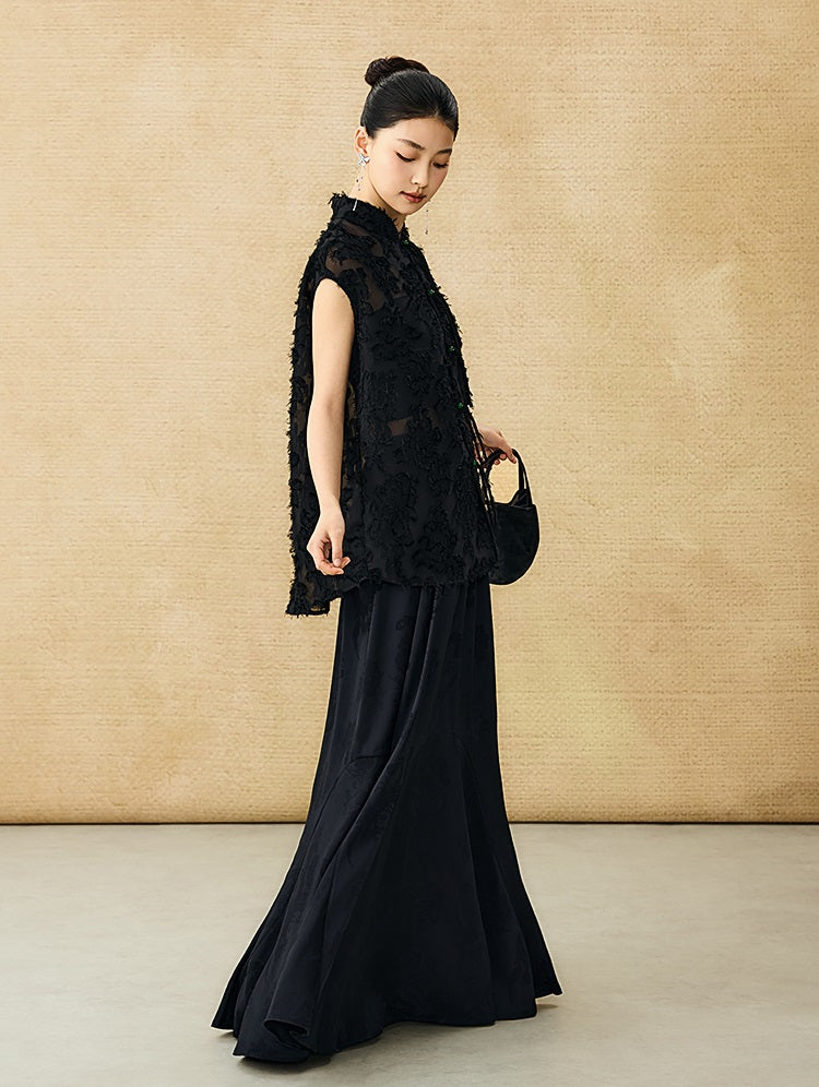 HECO Chinese Style Stand-up Collar Cut Flower Sleeveless Shirt - HELD .