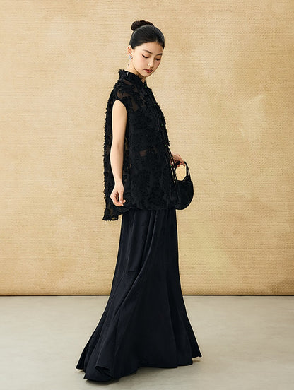 HECO Chinese Style Stand-up Collar Cut Flower Sleeveless Shirt - HELD .