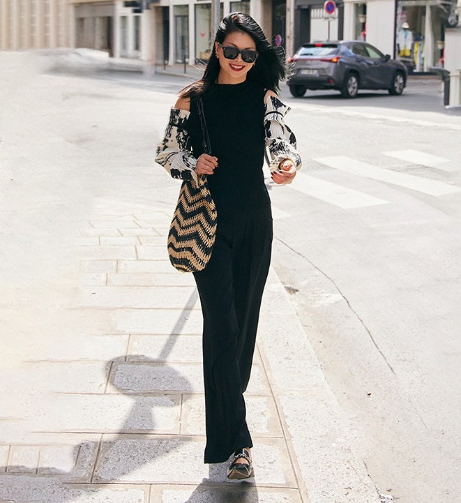 COMME MOI Lu Yan designer new women's off-the-shoulder printed sleeve shirt - DEAR .