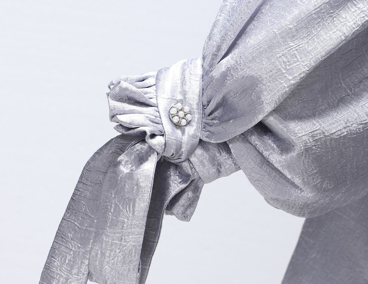 WANGXO | Glossy Satin Scratch & Bright Silk Interlace Pleated Streamer V-Neck Shirt -FÍYA.