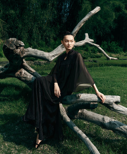 HECO [Feng Wu Clear Sleeves] New Chinese Standing Collar Buckle Flowing Dress- CLOAK.