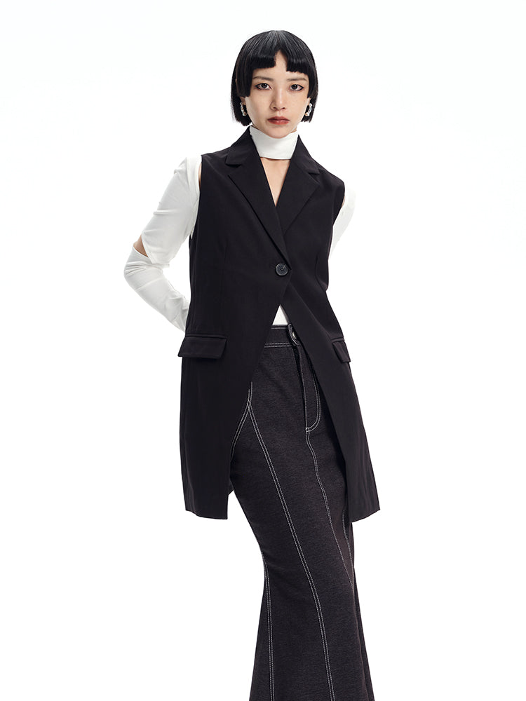 TINY IN cinched waist cut-out two-piece women's black suit vest -SEER