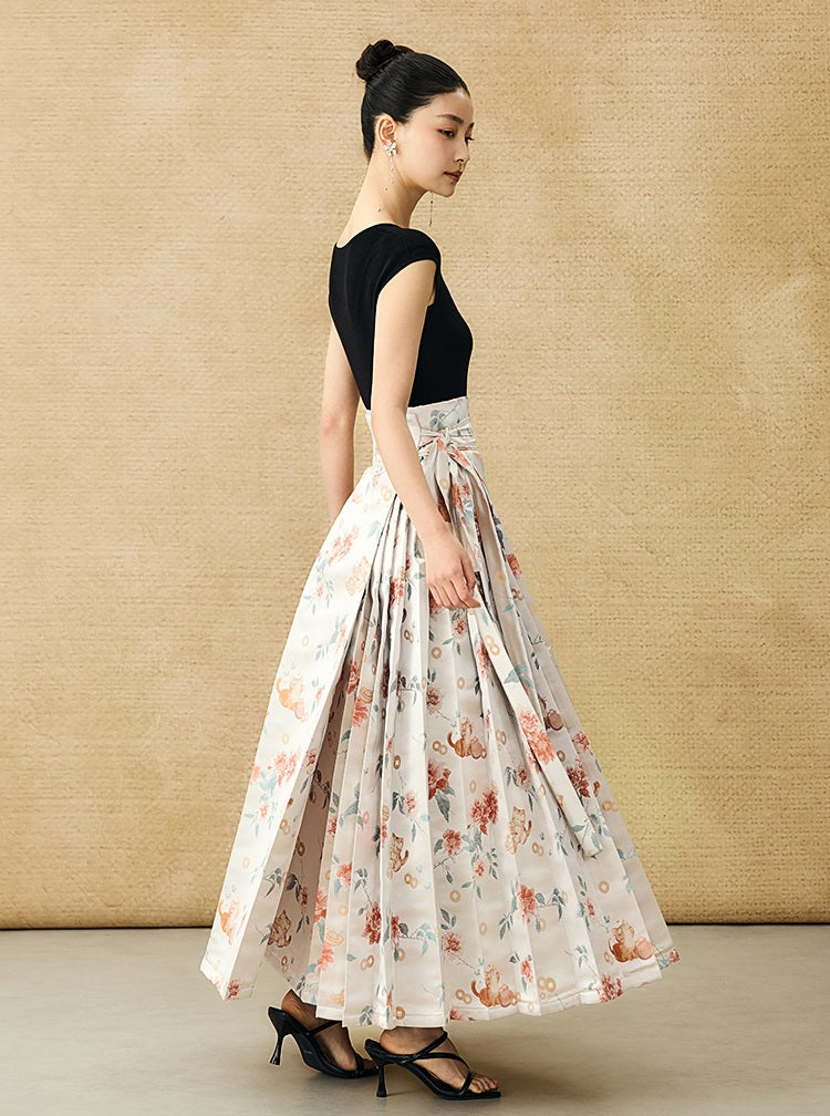 HECO Jacquard Horse Face Pleated Maxi Skirt  - COARSE.