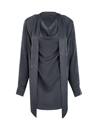 AUI commuter gray shoulder pad chiffon foreign temperament high-end chic top - Seo-yoon