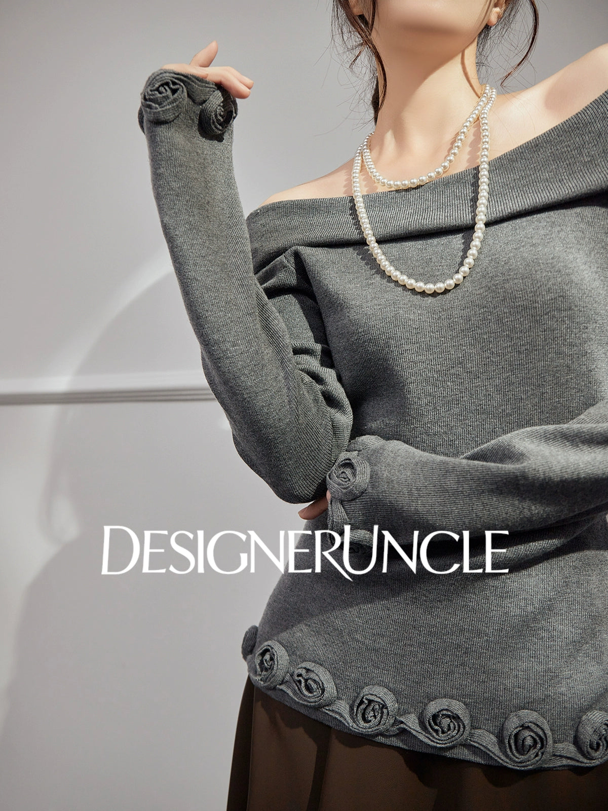 DGU|Gray Knitted Sweater Niche Long-Sleeved Top  - GLORY.