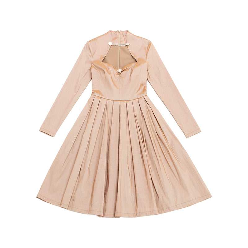 le palais vintage autumn and winter  flash diamond pearlescent long-sleeved slim tutu skirt-NINU