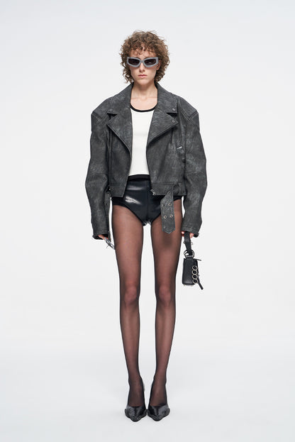 ANNAKIK niche washed retro functional leather jacket-KIYOSHI