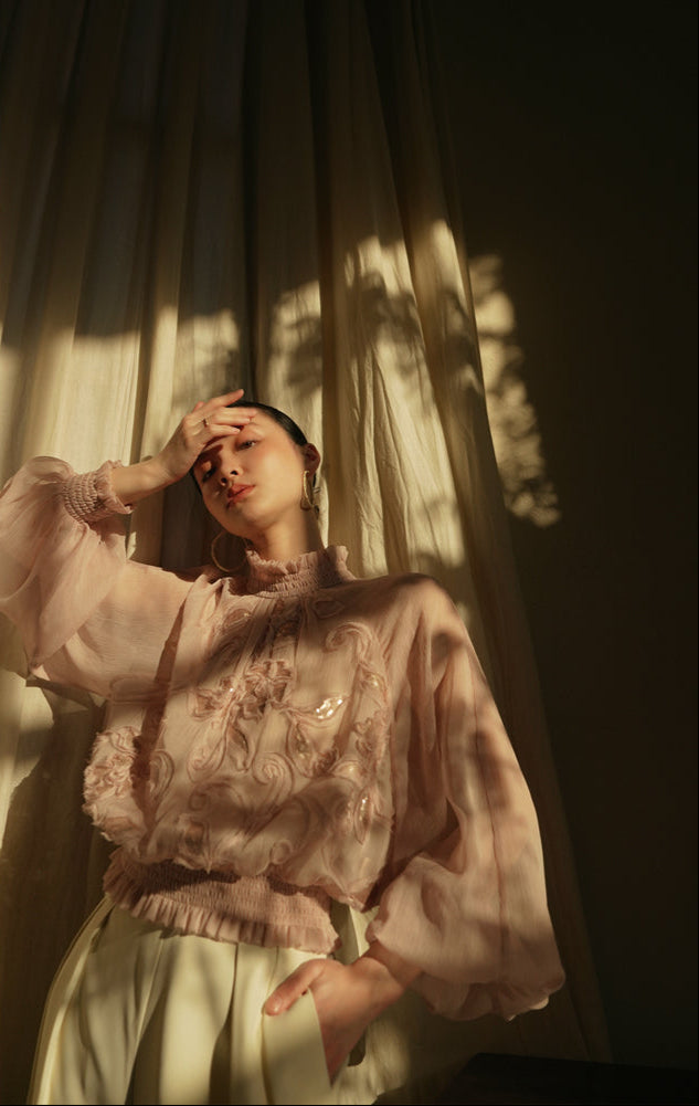 LE VENT&TES AILES Scarlet Mist Disc Sequin Tops Spring Long Sleeve Top - ANYA