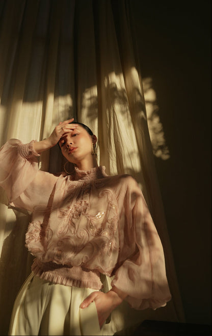 LE VENT&TES AILES Scarlet Mist Disc Sequin Tops Spring Long Sleeve Top - ANYA