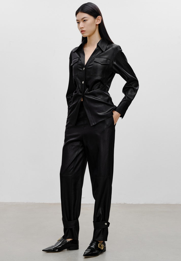 COMME MOI Lu Yan designer waist shirt triacetate commuter shirt top - NOVA.