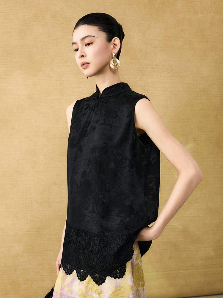 HECO Chinese diagonal placket buckle cool lion jacquard sleeveless top - CONNECT.