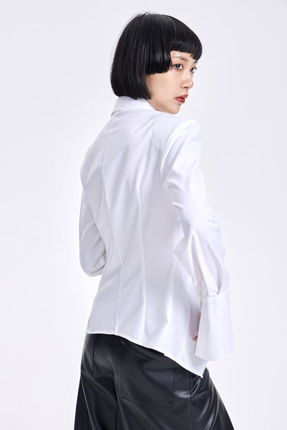 TINY IN women's slit shoulder asymmetric white shirt - HEY