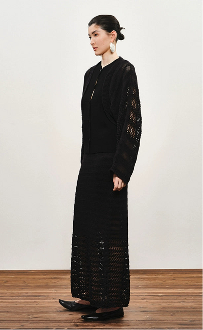 ZHUCHONGYUN Elegant knitted matching skirt and top outfit set-KLINS.