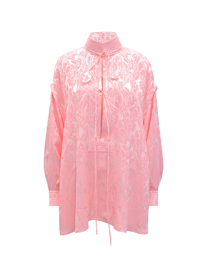 M essential Mackay designer lime jacquard stand-up collar loose top - JAMES.